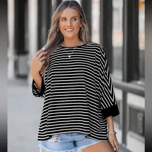 Casual Loose Fit Striped Batwing Oversized Shirt thumbnail 3