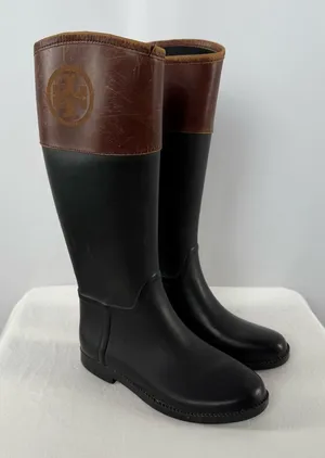 Tory Burch Leather Rubber Diana Equestrian Riding Boots in‎ Black Brown Size 8 thumbnail 1