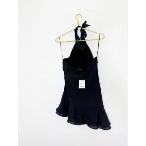 NWT Zara Black Halter Asymmetrical Ruffle Mini Dress Medium Fairy Whimsigoth thumbnail 13