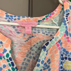 Lilly Pulitzer Womens Egret Tile Wave 100% Linen Henley Tunic Top thumbnail 4