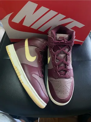 Nike Dunk Plum Eclipse Women’s High-Top Sneakers in Burgundy and Pale Yellow 8.5 thumbnail 1