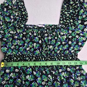 SO Goods For Life -579 Y2K Floral Smocked Peplum‎ Blouse Black Green Blue Large thumbnail 6