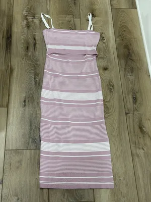 MARBLE Pink and Cream Striped Knit Dress with Cutout Front thumbnail 4
