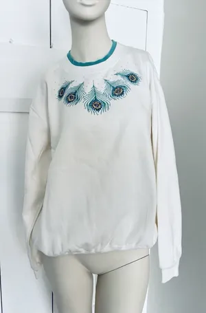 Trilllogy By Morning Sun Blue Peacock Feather Mock Layered Sweatshirt Pullover L thumbnail 1