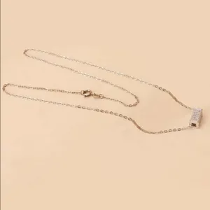 Zircon Cuboid Pendant Charm Silver necklace thumbnail 3
