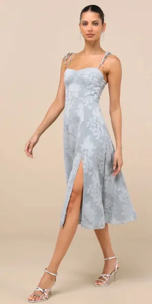 Lulus Blue Floral Tiered Midi Dress thumbnail 1