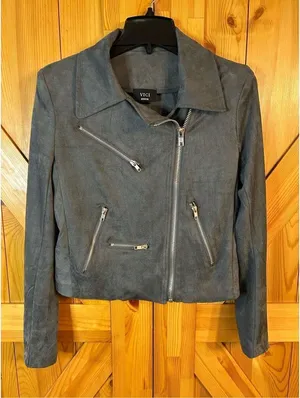 Vici Grey Soft Moto Style Jacket Size Medium Zip Up Faux Suede (0953) thumbnail 1