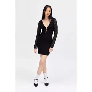 Urban Outfitters Silence + Noise Bella Black Lace Key-Hole Mini Dress Small NWOT thumbnail 9