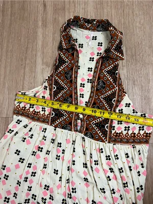 Free People Cream & Rust Patterned V-Neck Halter Tunic thumbnail 5