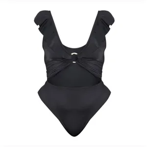 PrettyLittleThing NWT 33B Plus Black Frill Edge Ring One piece Swimsuit Size 18 thumbnail 2