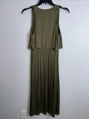 H&M olive green layered sleeveless midi dress size 10 thumbnail 5