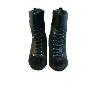 Jiba Velvet Lace Up Ankle Boots Womens 8 Black Goth‎ Victorian Steampunk Buckle thumbnail 3
