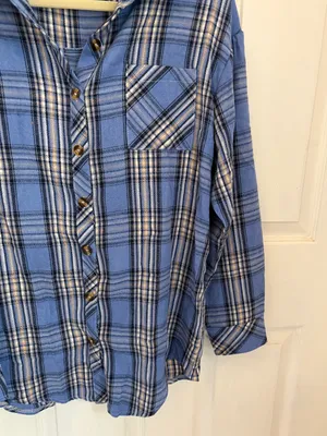 CHYRII Amazon Brand Women’s Oversized Blue Plaid Flannel Button Down Shirt thumbnail 9