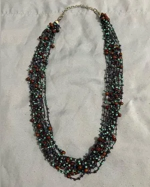 Blue and Brown Beaded Boho Necklace thumbnail 1