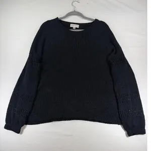 Knox Rose Womens XL Black Pointelle Long Sleeve Knit Crewneck Sweater Relaxed thumbnail 3