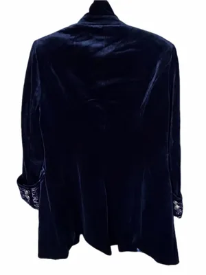 Futario vintage navy blue embroidered blazer white ruffle shirts XL thumbnail 2
