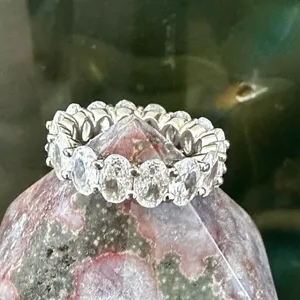 Oval CZ Eternity Band Ring Silver thumbnail 2