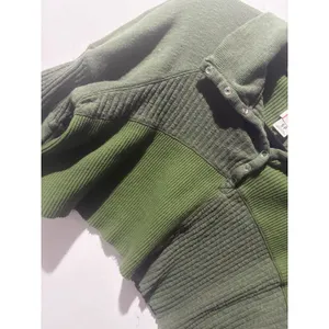 BDG‎ Green Ribbed Cropped Pullover Sweater Snap Collar Raw Hem Size S thumbnail 3