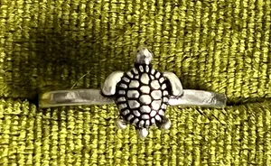 Cute Turtle Ring Stainless Steel Silver Size 6 Green thumbnail 1