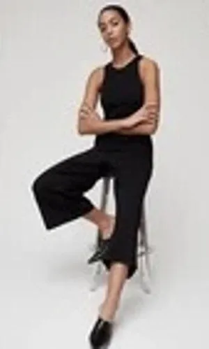 BABATON ARITZIA | L | Womens Black Sleeveless Wide Leg Crop Jumpsuit Drawstring thumbnail 2