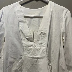 Thakoon Addition Stretch‎ Cotton Top White V-Neck 2 Long Sleeve Pleats thumbnail 3