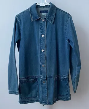 Cherokee Cotton Relaxed Lagenlook Denim Chore Shacket S Blue thumbnail 1