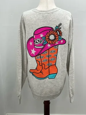 Jerzees Oklahoma State OSU Cowboy Boot Sunflower Western Women’s Sweatshirt Medium thumbnail 4