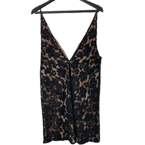 Free People Sleeveless Black Lace Tan Deep V-neck Mini Dress 8 NWT thumbnail 2