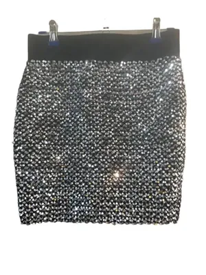 Forever 21 Silver Sequin Mini Skirt - Shimmer Disc Detail thumbnail 3