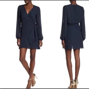 Ramy Brook shadow stripe Reed‎ wrap dress navy sz XS thumbnail 2