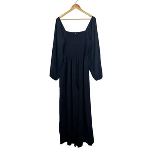 NWT Dokotoo Wide Leg Smocked Square Neck Jumpsuit Solid Black Minimalist Size L thumbnail 2