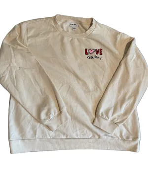 Keith Haring Cream 'LOVE' Heart Graphic Sweatshirt Crewneck Sz XL thumbnail 1
