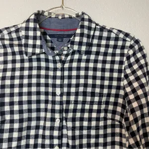 TOMMY HILFIGER Navy & Cream Gingham Button Down Collared Top Size M thumbnail 8