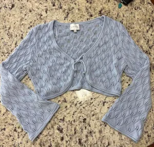 Pink Rose open-front crochet cardigan with bell sleeves thumbnail 1