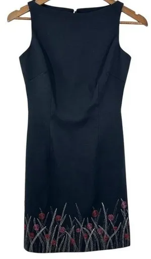 Black Sleeveless Boatneck 90s Y2K Floral Embroidered Mini Dress Clueless Noir thumbnail 1