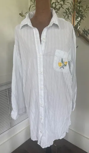 Victorias Secret Blue White Striped Lemon Embroidered Sleep Shirt Large thumbnail 1