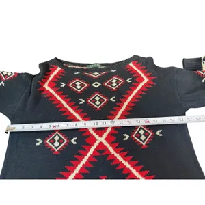 Lauren Ralph Lauren Southwestern Aztec Black Red Knit Sweater Womens M READ thumbnail 9