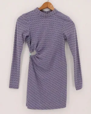 Zara‎ Geometric Knit Cutout Mini Dress Womens Size XS Purple Open Back Mod Retro thumbnail 1