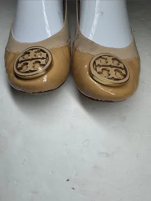 Tory Burch Tan Patent Leather Caroline ballet flats 6.5 neutral casual office thumbnail 4
