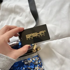 NWT Sasha‎ New York Blue Silver Sequin Crossbody Purse Strap Black Club Party thumbnail 4