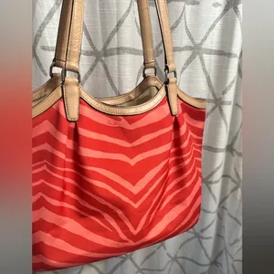Coach Red and Tan Zebra Striped Purse 👜 thumbnail 6