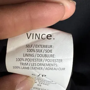 Vince Women Black 100% Silk Leather Trim V-Neck Shift Dress Short Sleeve Size S thumbnail 8