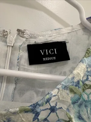 Vici Light Blue & Green Floral Lace Overlay Top thumbnail 2