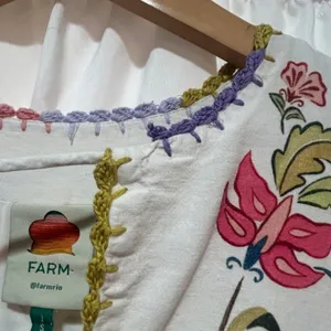 Farm Rio Floral Insects Mini Dress Small White Boho Tiered Whimsical Cottagecore thumbnail 12