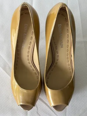 Enzo Angiolini Mustard/Beige Patent Peep Toe Stilettos thumbnail 6