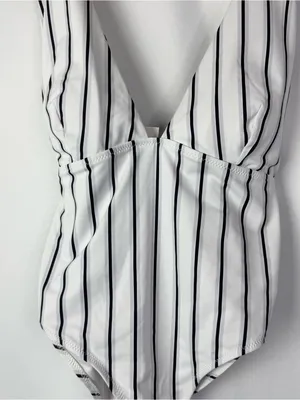 Cupshe‎ White & Black Stripe V-Neck One Piece Swimsuit M thumbnail 5