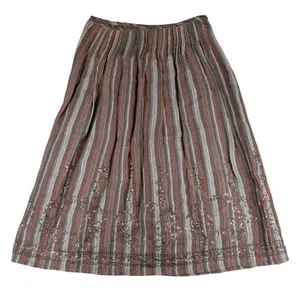 Weekend Max Mara Linen Striped Sequin Embroidered Midi Skirt Brown Grey 6 thumbnail 1