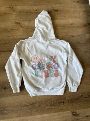 Gildan White Only Good Vibes Graphic Hoodie thumbnail 2