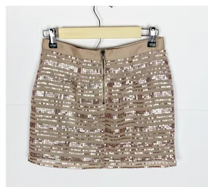 American Eagle Outfitters Mini Skirt Size O Chiffon Sequin Champagne Beige thumbnail 2