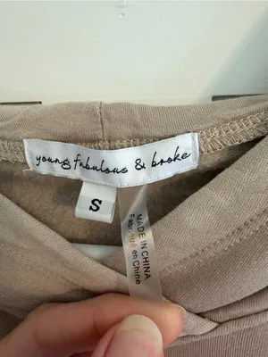 Young Fabulous & Broke Taupe Cropped Hooded Pullover Sweatshirt Small‎ thumbnail 2